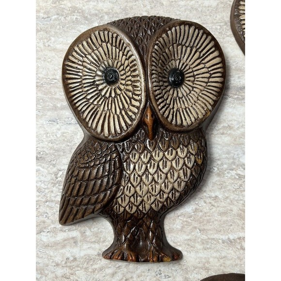 Vtg 1970s Owl Family Resin Foam Mold Wall Gallery Hangings Set of 4 MCM - Picture 3 of 11